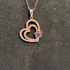 Elegant Silver  Heart Pendant Necklace with sparkling blue stone cluster